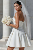 White A Line Strapless Short Wedding Dress with Pockets