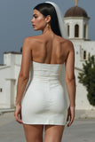 White Bodycon Strapless Ruched Short Wedding Dress