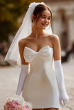 White Sweetheart Bodycon Satin Short Wedding Dress with Bow (without Gloves))
