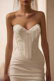 Ivory Satin Sweetheart Bodycon Short Wedding Dress with Fringes