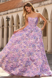 Lilac Strapless Jacquard A-Line Corset Brocade Long Ball Dress