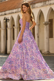 Lilac Strapless Jacquard A-Line Corset Brocade Long Ball Dress