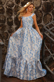 Light Blue A-Line Off The Shoulder Jacquard Brocade Convertible Long Ball Dress