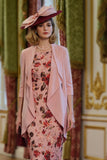 Dusty Rose Flower Printed Sheath 2-Piece Midi Mother of the Bride Dress with Jacket