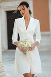 Ivory Notched Lapel A Line Short Engagement Dress with Sleeves