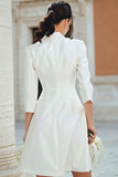 Ivory Notched Lapel A Line Short Engagement Dress with Sleeves