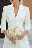 Ivory Notched Lapel A Line Short Engagement Dress with Sleeves