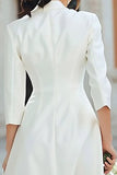 Ivory Notched Lapel A Line Short Engagement Dress with Sleeves