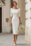 Ivory Mermaid Boat Neck Long Engagement Dress with Sleeves