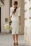 Ivory Mermaid Boat Neck Long Engagement Dress with Sleeves
