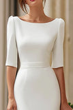 Ivory Mermaid Boat Neck Long Engagement Dress with Sleeves