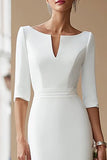 Ivory Boat Neck Mermaid Long Engagement Dress with Sleeves