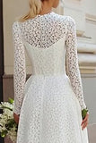 Ivory Lace A Line Tea Length Engagement Dress