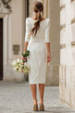 Ivory Bodycon Square Neck Engagement Dress with Slit