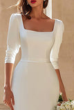 Ivory Bodycon Square Neck Engagement Dress with Slit