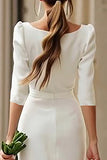 Ivory Bodycon Square Neck Engagement Dress with Slit