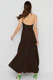 Coffee A-Line Halter Satin Open Back Long Wedding Guest Dress