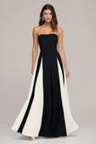 Elegant Black and White A Line Strapless Maxi Dress