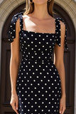 Sheath Black And White Square Neck Long Polka Dots Dress