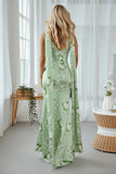 Mermaid Sage Green Print Floral Long Convertible Dress with Streamer