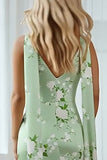 Mermaid Sage Green Print Floral Long Convertible Dress with Streamer