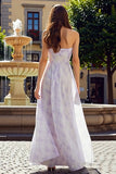 Lilac A Line Strapless Long Floral Chiffon Dress