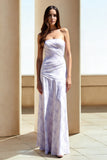 Lilac Strapless Sheath Ruched Long Floral Dress