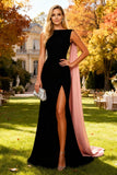 Black Bateau Neck Mermaid Formal Dress with Side Streamer