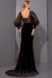Black Lace Mermaid Corset Long Evening Dress with Slit