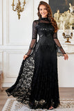 Lace Beaded Black Long Sleeve Mother of the Bride Dress