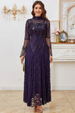 Lace Beaded Black Long Sleeve Mother of the Bride Dress