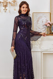 Lace Beaded Black Long Sleeve Mother of the Bride Dress