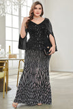 Black Sequin V-Neck Plus Size Mother of the Bride Dress