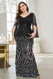 Black Sequin V-Neck Plus Size Mother of the Bride Dress