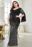 Black Sequin V-Neck Plus Size Mother of the Bride Dress