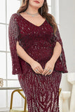 Black Sequin V-Neck Plus Size Mother of the Bride Dress