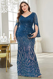 Black Sequin V-Neck Plus Size Mother of the Bride Dress