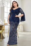 Black Sequin V-Neck Plus Size Mother of the Bride Dress