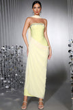 Strapless Yellow Sheath Convertible Corset Formal Dress with Neck Scarf