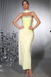 Strapless Yellow Sheath Convertible Corset Formal Dress with Neck Scarf