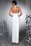 White Halter Mermaid Long Formal Dress with 3D Flowers