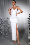 White Halter Mermaid Long Formal Dress with 3D Flowers