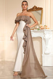 One Shoulder White Mermaid Ruffled Prom Dress with Side Drape