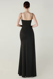 Black Spaghetti Straps Mermaid Long Ball Dress with Slit