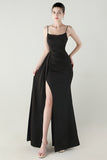 Black Spaghetti Straps Mermaid Long Ball Dress with Slit