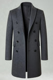 Peak Lapel Double Breasted Long Men's Grey Winter Coat