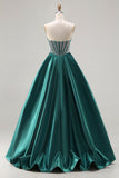 Dark Green Princess Sweetheart Beaded Corset Long Prom Dress