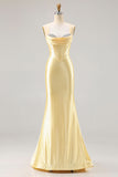 Light Yellow Mermaid Corset Beaded Long Ball Dress with Lace Up Back