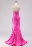 Sweetheart Fuchsia Mermaid Corset Beaded Long Ball Dress with Slit