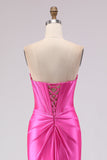 Sweetheart Fuchsia Mermaid Corset Beaded Long Ball Dress with Slit